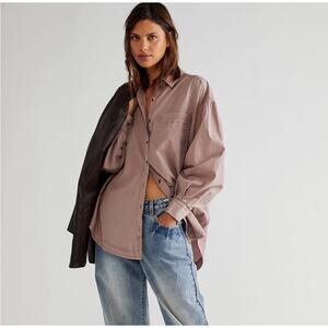 We The Free Happy Hour Solid Poplin Top Button-down S Brown boxy oversized Boho